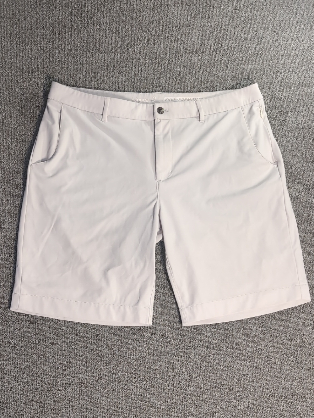 Johnnie-O Prep-Formance Flat Front Golf Shorts Size 38x9.5" in Stone Khaki Tan